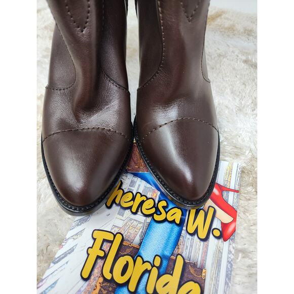 LOUIS VUITTON BROWN KNEE HIGH TALL LOGO LEATHER BOOTS - SIZE 41 - Picture 6 of 16